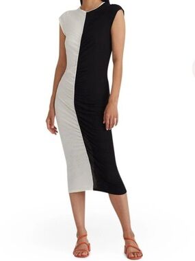 Pamela Wool Half-and-Half Black & White Ruched Maxi Dress